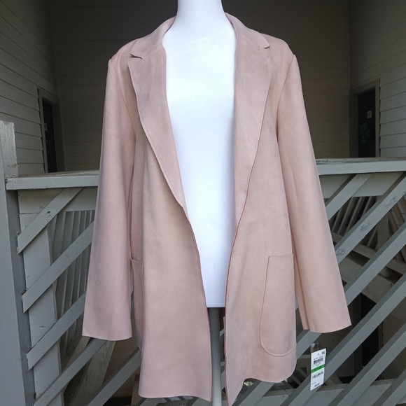 Charter Club Faux Suede Blush Pink Soft Blazer Cardigan Women's Sz Large Petite - Picture 3 of 9